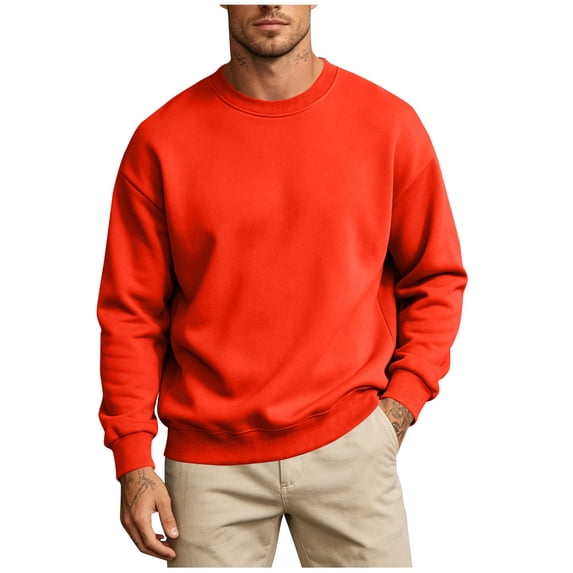 TKKCS Mens Fleece Crewneck Sweatshirt- Long Sleeve Lightweight Loose Fit Casual Daily Pullover Tops Red Size L