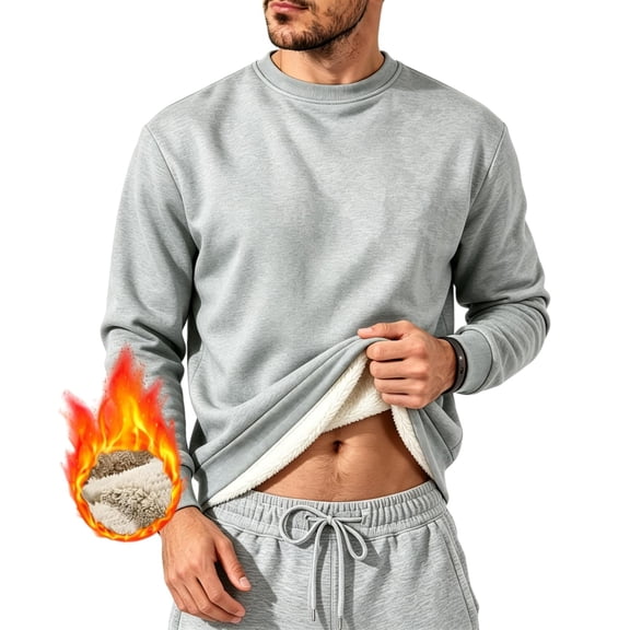 TKKCS Mens Fleece Lined Crew Neck Sweatshirt Long Sleeve Casual Soft Stretch Winter Warm Pullover Top Gray XL