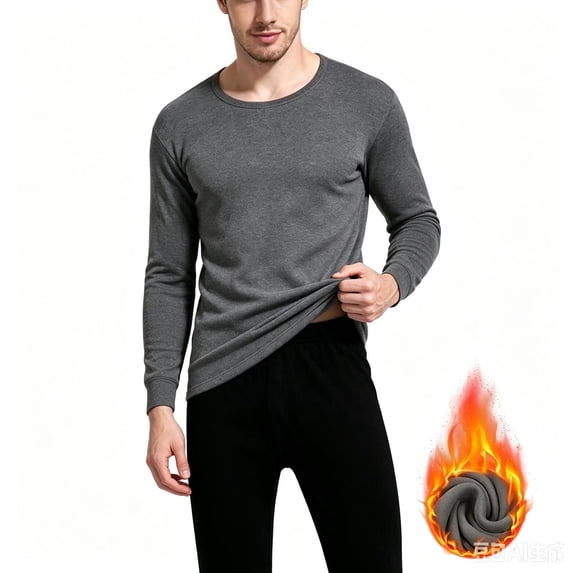 TKKCS Mens Fleece Lined Thermal Underwear Set Crew Neck Long Johns Top and Bottom Casual Soft Warm Winter Cold Weather Base Layer Set Dark Gray XL
