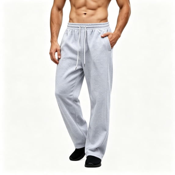 TKKCS Mens Fleece Straight Leg Sweatpants Elastic Waist Drawstring Casual Workout Open Bottom Loose Fit Lounge Pants with Deep Side Pockets Gray XL