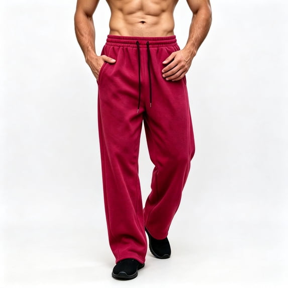 TKKCS Mens Fleece Straight Leg Sweatpants Open Bottom Elastic Waist Drawstring Casual Workout Loose Fit Lounge Pants with Deep Side Pockets Red 2XL