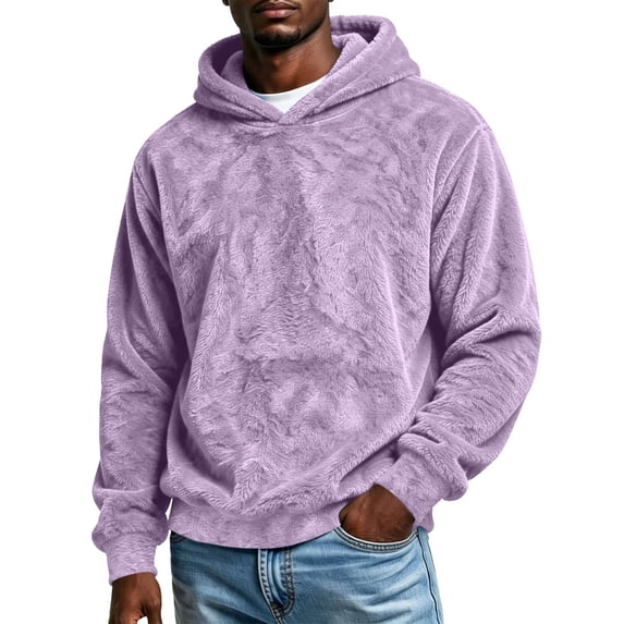 TKKCS Mens Fuzzy Fleece Pullover Hoodie Loose Fit Winter Warm Long Sleeve Soft Casual Hooded Sweatshirt Purple 3XL