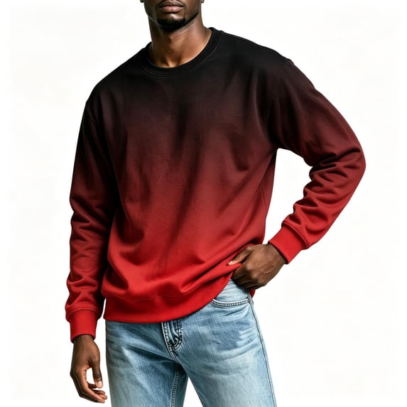 TKKCS Mens Gradient Crew Neck Sweatshirt Fashion Casual Pullover Loose Fit Long Sleeve Hoodless Sweatshirts Red 4XL