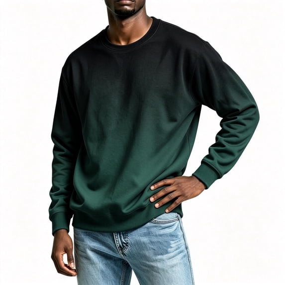 TKKCS Mens Gradient Crew Neck Sweatshirt Long Sleeve Fashion Casual Loose Fit Pullover Hoodless Sweatshirts Green M