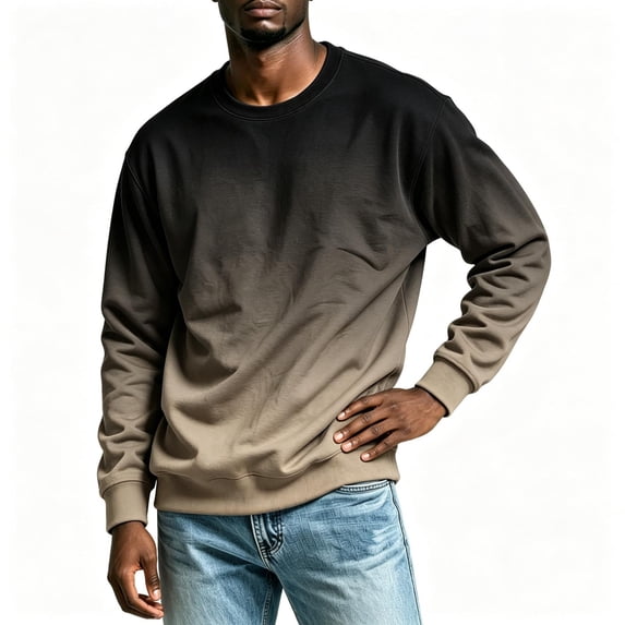 TKKCS Mens Gradient Crew Neck Sweatshirt Loose Fit Pullover Fashion Casual Long Sleeve Hoodless Sweatshirts Khaki XL