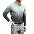 thumbnail image 1 of TKKCS Mens Gradient Long Sleeve Polo Shirts- Regular Fit Casual Stretch Lightweight Golf Shirts Gray Size 5XL, 1 of 7