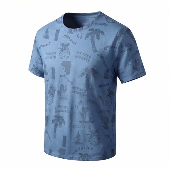 TKKCS Mens Graphic Crew Neck T-Shirt- Lightweight Daily Wear Tropical Print Breathable Summer Casual Short Sleeve Tees Blue Size 3XL