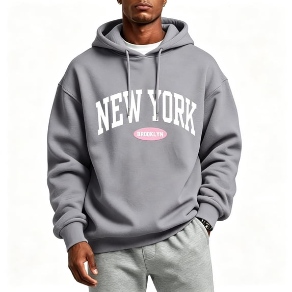 TKKCS Mens Graphic Hoodies Fall Winter Casual Long Sleeve Loose Fit Pullover Sweatshirt Gray 3XL