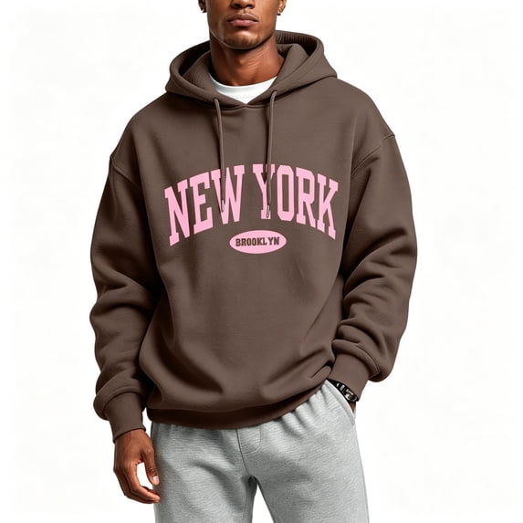 TKKCS Mens Graphic Hoodies Loose Fit Fall Winter Casual Long Sleeve Pullover Sweatshirt Brown XL