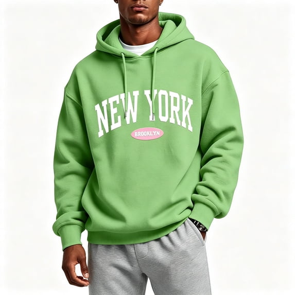 TKKCS Mens Graphic Hoodies Loose Fit Fall Winter Casual Long Sleeve Pullover Sweatshirt Green XL