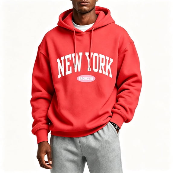 TKKCS Mens Graphic Hoodies Loose Fit Long Sleeve Casual Fall Winter Pullover Sweatshirt Red 2XL