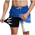 thumbnail image 1 of TKKCS Mens Graphic Swim Trunks With Compression Liner- Elastic Drawstring Waist Vacation Casual Quick Dry Summer Lightweight Beach Board Shorts With Pockets Blue Size 2XL, 1 of 8