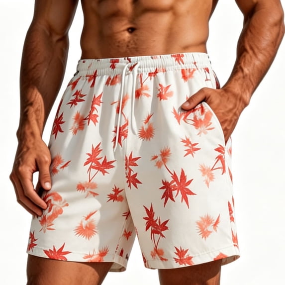 TKKCS Mens Graphic Swim Trunks- Lightweight Casual Vacation Drawstring Breathable Elastic Waist Quick Dry Beach Board Shorts White Size 2XL
