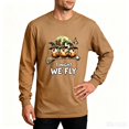 thumbnail image 1 of TKKCS Mens Halloween Graphic Long Sleeve T Shirt Funny Crew Neck Casual Chicken Witch Broom Print Novelty Tees Khaki M, 1 of 5