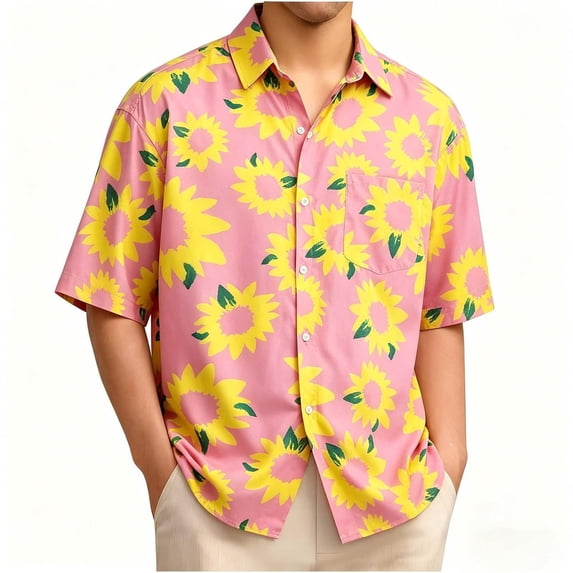 TKKCS Mens Hawaiian Print Shirts- Breathable Button Down Casual Quick Dry Short Sleeve Tropical Floral Holiday Beach Vacation Shirt Multicolor Size L