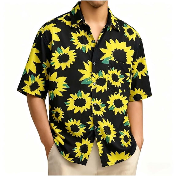 TKKCS Mens Hawaiian Print Shirts- Breathable Holiday Casual Short Sleeve Button Down Quick Dry Tropical Floral Beach Vacation Shirt Multicolor Size M