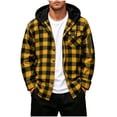 thumbnail image 1 of TKKCS Mens Hooded Plaid Flannel Shackets- Long Sleeve Buttons and Zipper Pockets Button Down Daily Wear Fall Winter Casual Shirt Jackets Yellow Size S, 1 of 9
