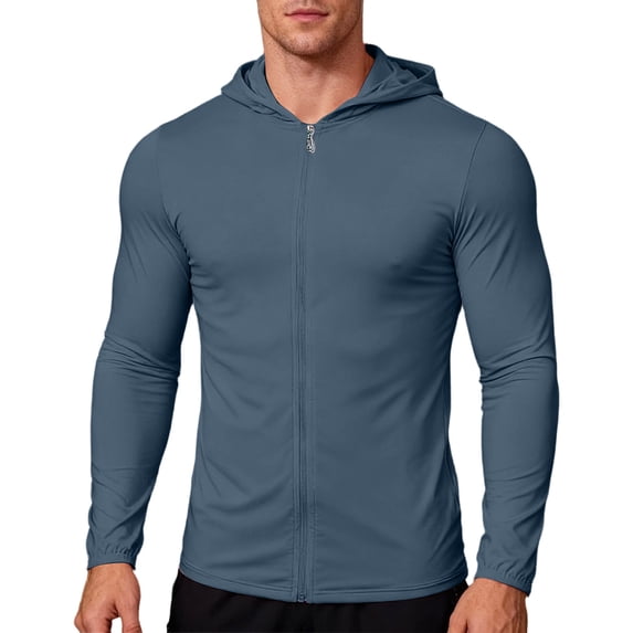 TKKCS Mens Hooded Sun Protection Jackets- Hiking Outdoor Fishing Lightweight Zip Up Jackets Navy Size XL