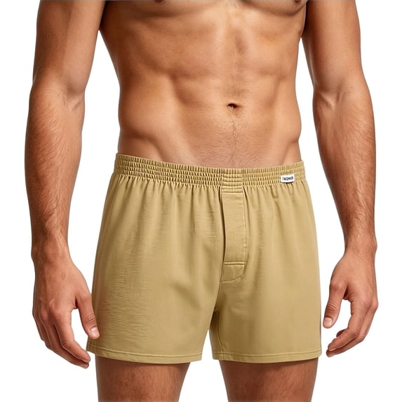 TKKCS Mens Knit Cotton Boxer Briefs- Soft Waistband Performance Breathable Loose Fit Underwear Khaki Size 3XL