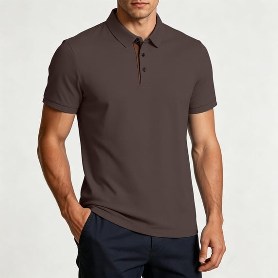 TKKCS Mens Knit Short Sleeve Polo Shirts- Performance Collared Summer Breathable Business Casual Classic Polo Shirts Coffee Size 2XL