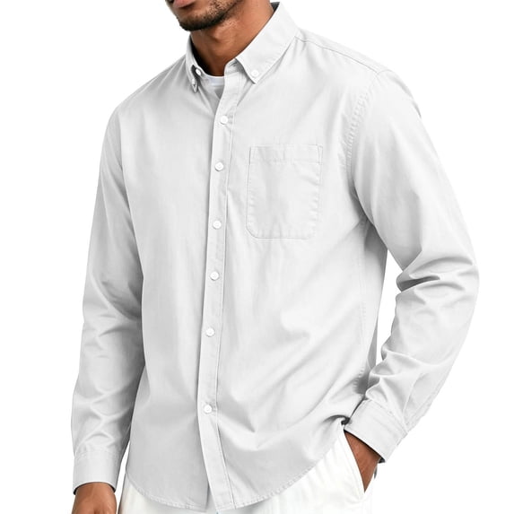 TKKCS Mens Long Sleeve Button Down Shirts Cotton Blend Casual Business Stretch Regular Fit Dress Shirts with Chest Pocket White 3XL