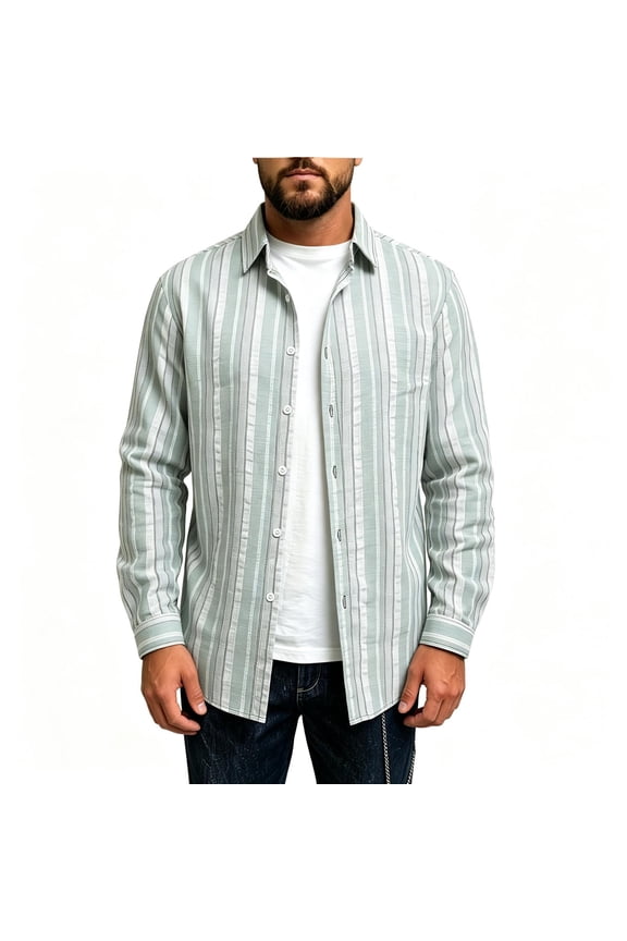 Mens Long Sleeve Plaid Button Down Shirts- Layering Casual Midweight Turn Down Collar Flannel Jacket Shirt Mint Green Size S