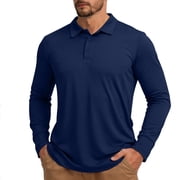 TKKCS Mens Long Sleeve Polo Shirts- Outdoor Quick Dry Performance Casual Sun Protection Lightweight Shirts Navy Size L