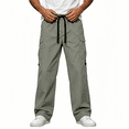 thumbnail image 1 of TKKCS Mens Loose Cargo Pants- Lightweight Elastic Drawstring Waist Outdoor Hiking Casual Straight Leg Work Pants with Multi Pockets Army Green Size M, 1 of 9