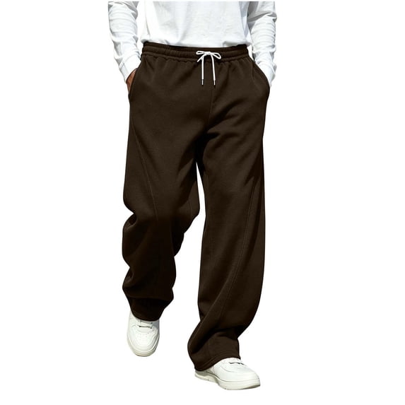TKKCS Mens Loose Wide Leg Sweatpants- Elastic Waist Drawstring Oppen Bottom High Waist Fall Winter Casual Trousers Brown Size S
