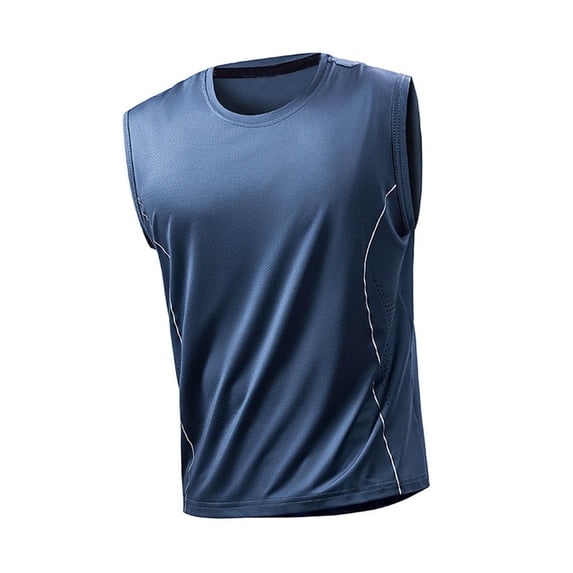 TKKCS Mens Mesh Athletic Tank Tops- Quick Dry Crew Neck Gym Workout Sleeveless Breathable Active Tank Top Blue Size M