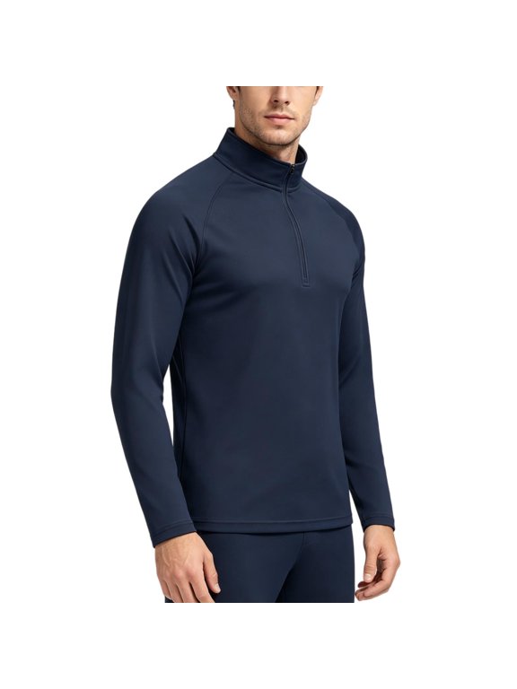 Mens Mesh Long Sleeve Athletic Top Activewear Pullover Stand Collar Quarter Zip Running Shirt Navy M