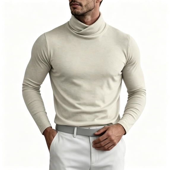 TKKCS Mens Mock Neck Long Sleeve Shirt Slim Fit Undershirt Soft Stretch Wrinkle Resistant Base Layer Top Beige XL
