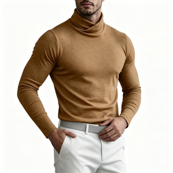 TKKCS Mens Mock Neck Long Sleeve Shirt Undershirt Wrinkle Resistant Soft Stretch Slim Fit Base Layer Top Khaki M