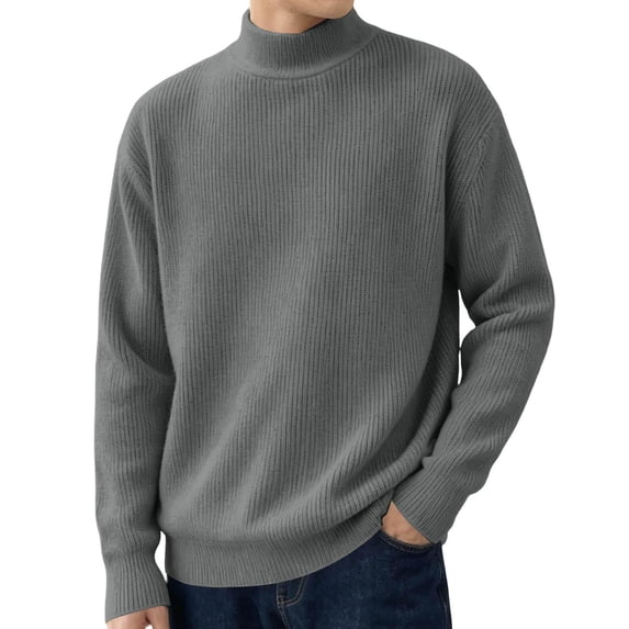 TKKCS Mens Mock Neck Ribbed Knit Sweater Long Sleeve Fall Winter Casual Loose Fit Soft Warm Pullover Sweaters Dark Gray M
