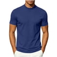 thumbnail image 1 of TKKCS Mens Mock Neck Short Sleeve T-Shirt- Stretch Lightweight Slim Fit Summer Casual Daily Wear Basic Tee Navy Size M, 1 of 7