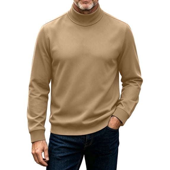 TKKCS Mens Mock Neck Sweatshirt Regular Fit Pullover Loungewear Long Sleeve Casual Tops Khaki XL
