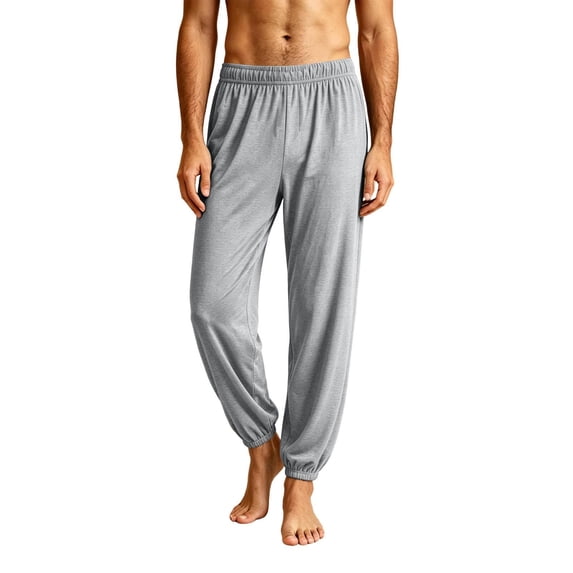 TKKCS Mens Modal Jogger Sleep Pants- Lounge Casual Cuffed Ankle Loose Fit Elastic Waist Soft Pajama Bottoms Gray Size S