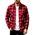 thumbnail image 1 of TKKCS Mens Plaid Flannel Shirt Jacket Full Zip Regular Fit Turndown Collar Long Sleeve Casual Shacket with Chest Pockets Red XL, 1 of 6