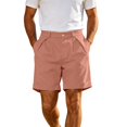 thumbnail image 1 of TKKCS Mens Pleated Casual Dress Shorts- Summer Daily Wear Cuffed Hem Straight Leg Regular Fit Button Zipper Shorts with Pockets Pink Size L, 1 of 9
