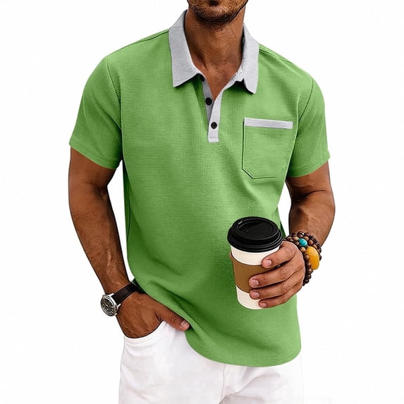 TKKCS Mens Polo Shirts with Pocket Short Sleeve- Summer Moisture Wicking Casual Performance Golf Shirts Green Size S