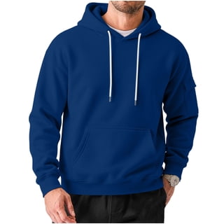 TKKCS Mens Pullover Hoodie with Arm Cargo Pocket- Long Sleeve Drawstring Front Pocket Relaxed Fit Casual Basic Hooded Sweatshirt Blue Size XL