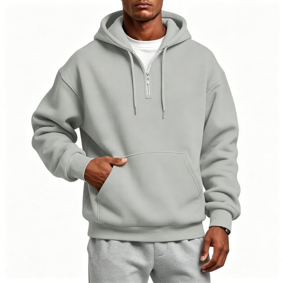 TKKCS Mens Quarter Zip Hoodie Long Sleeve Pullover Drawstring Loose Fit Casual Sweatshirt with Kangaroo Pocket Gray S