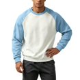 thumbnail image 1 of TKKCS Mens Raglan Crew Neck Sweatshirt Long Sleeve Cotton Blend Color Block Loose Fit Casual Pullover Light Blue L, 1 of 6