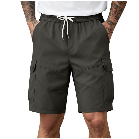 TKKCS Mens Relaxed Fit Cargo Shorts- Breathable Lightweight Elastic Wasit Casual Drawstring Outdoor Hiking Shorts With Multi Pockets Gray Size XL
