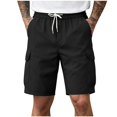 thumbnail image 1 of TKKCS Mens Relaxed Fit Cargo Shorts- Casual Lightweight Elastic Wasit Drawstring Outdoor Breathable Hiking Shorts With Multi Pockets Black Size L, 1 of 7