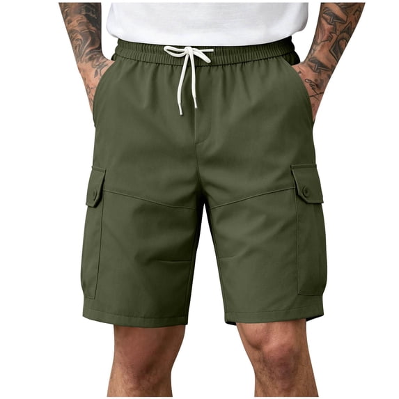 TKKCS Mens Relaxed Fit Cargo Shorts- Elastic Wasit Drawstring Casual Breathable Outdoor Lightweight Hiking Shorts With Multi Pockets Army Green Size XL