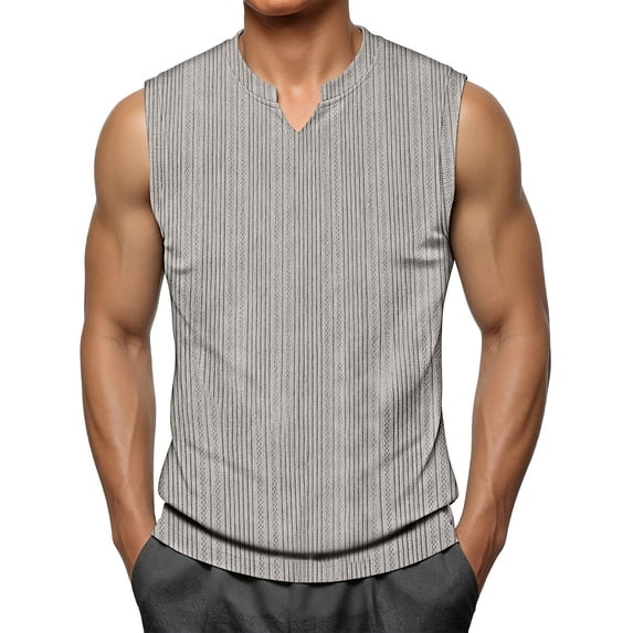 TKKCS Mens Ribbed Sleeveless Tank Top- Breathable Casual Notch V-Neck Lightweight Regular Fit Muscle Shirts Gray Size 3XL