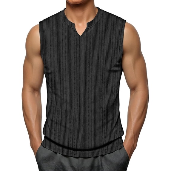 TKKCS Mens Ribbed Sleeveless Tank Top- Lightweight Notch V-Neck Casual Breathable Regular Fit Muscle Shirts Black Size 3XL