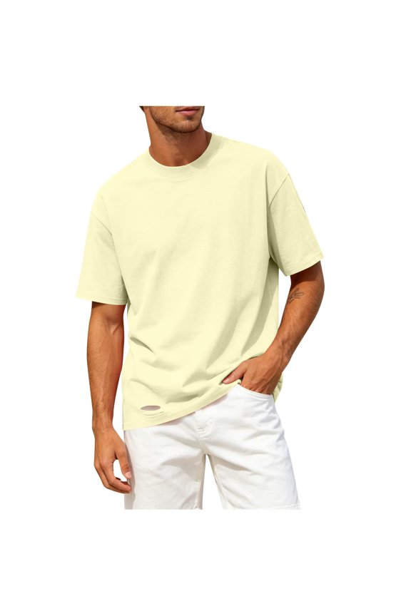 Mens Ripped Short Sleeve T Shirt- Crew Neck Lightweight Summer Casual Regular Fit Basic Tops Green Size XL