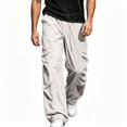 thumbnail image 1 of TKKCS Mens Ruched Parachute Cargo Pants Flap Side Pocket Loose Fit Wide Leg Drawstring Elastic Waist Casual Outdoor Trousers Gray M, 1 of 1